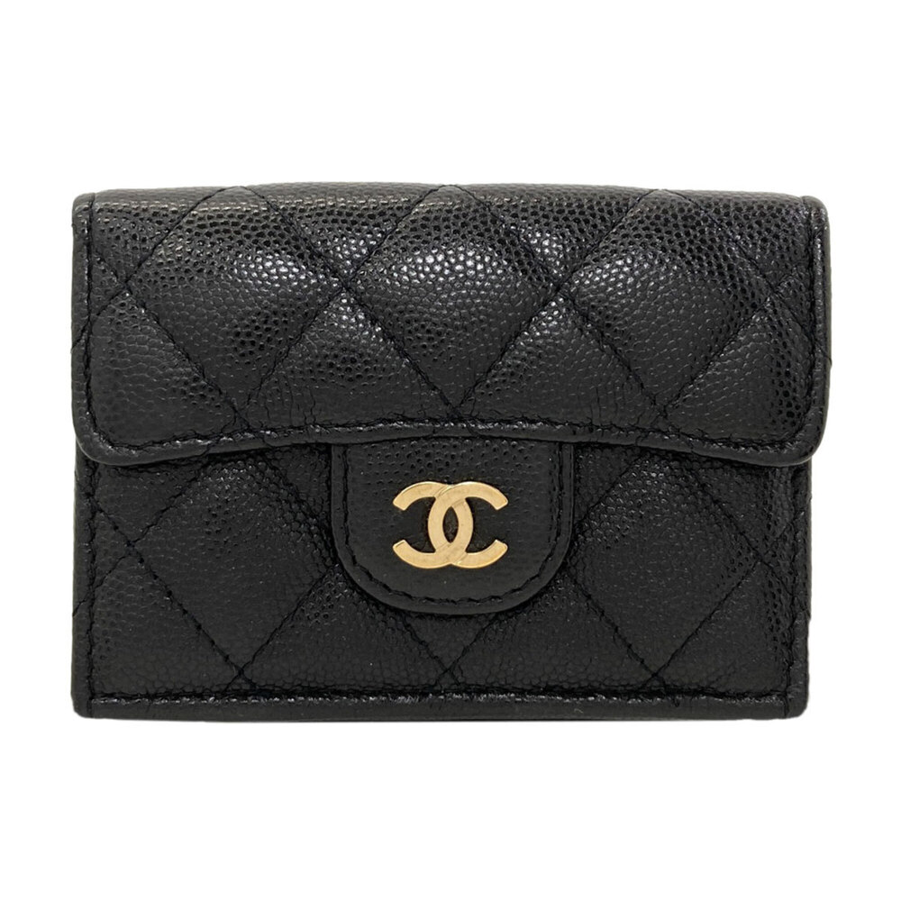 Chanel Matelassé Coco Mark Gold Hardware Tri-fold Wallet Grained Calfskin Wom...